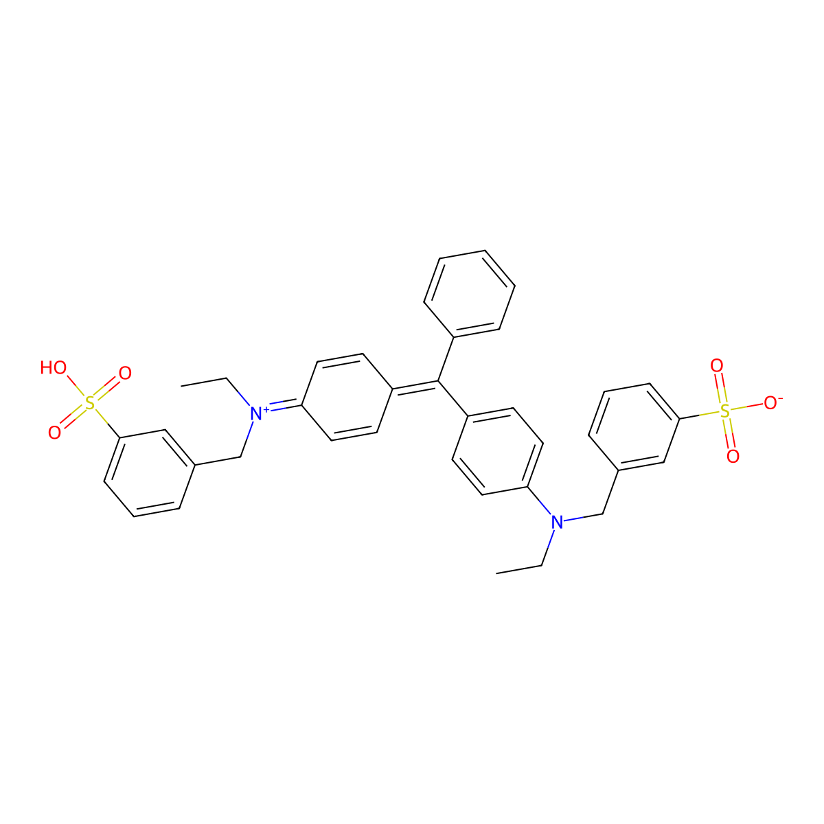 3-[[Ethyl-[4-[[4-[ethyl-[(3-sulfophenyl)methyl]amino]phenyl]-phenylmethylidene]cyclohexa-2,5-dien-1-ylidene]azaniumyl]methyl]benzenesulfonate molecular structure, CAS 6638-02-4