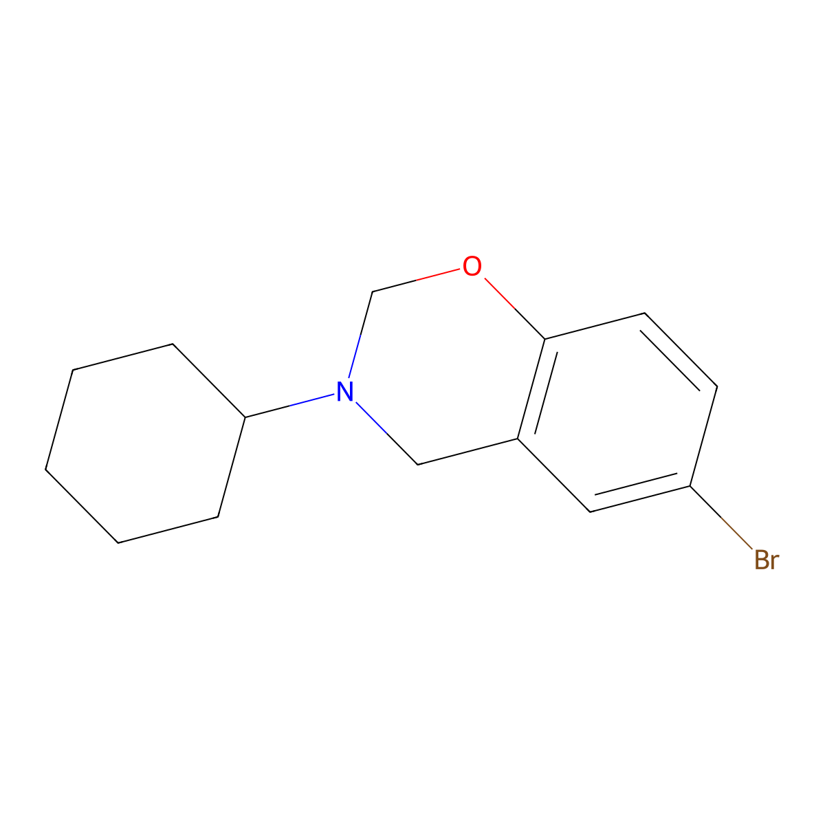 6-Bromo-3-cyclohexyl-3,4-dihydro-2H-1,3-benzoxazine molecular structure, CAS 6638-88-6
