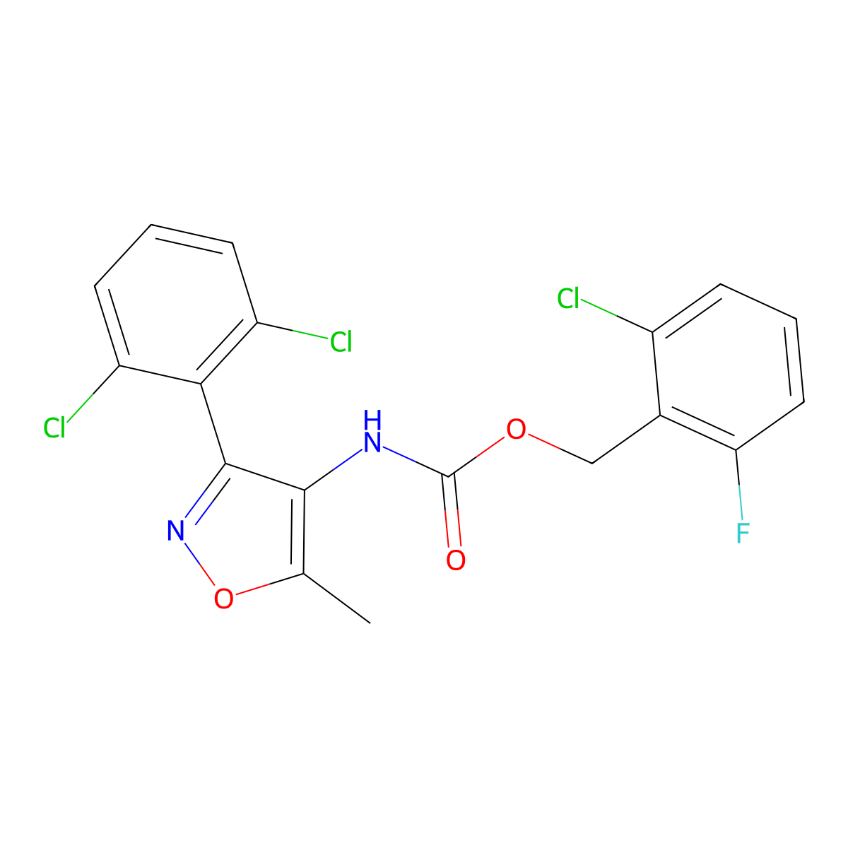 2-Chloro-6-fluorobenzyl (3-(2,6-dichlorophenyl)-5-methylisoxazol-4-yl)carbamate molecular structure, CAS 663884-94-4
