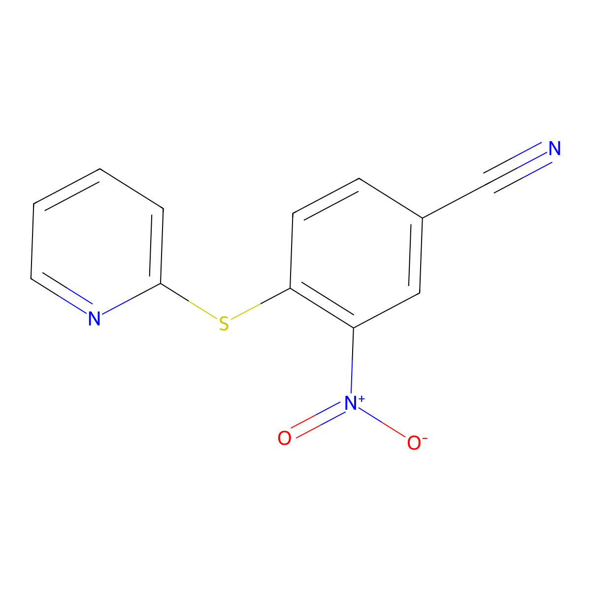 3-Nitro-4-pyridin-2-ylsulfanylbenzonitrile molecular structure, CAS 663885-01-6
