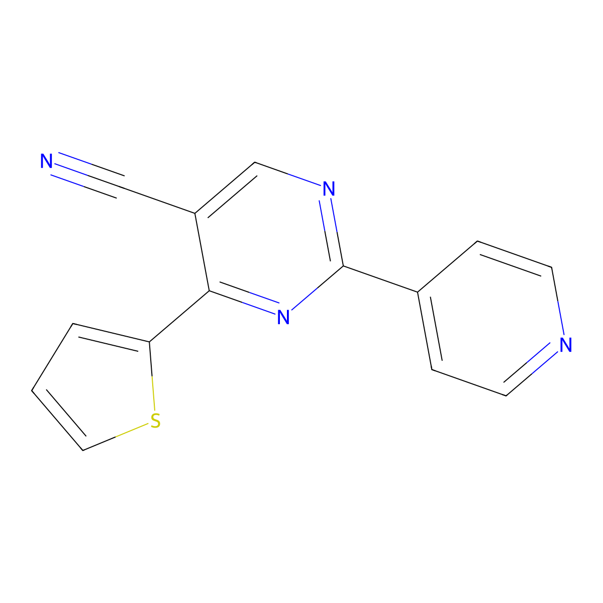 2-(Pyridin-4-yl)-4-(thiophen-2-yl)pyrimidine-5-carbonitrile molecular structure, CAS 663885-04-9