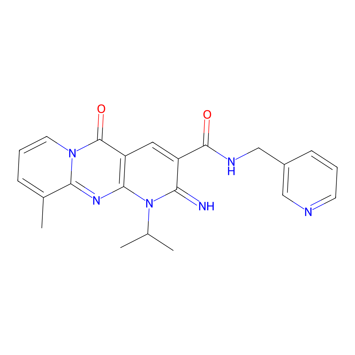2-imino-1-isopropyl-10-methyl-5-oxo-N-(3-pyridinylmethyl)-1,5-dihydro-2H-dipyrido[1,2-a:2',3'-d]pyrimidine-3-carboxamide molecular structure, CAS 663907-15-1
