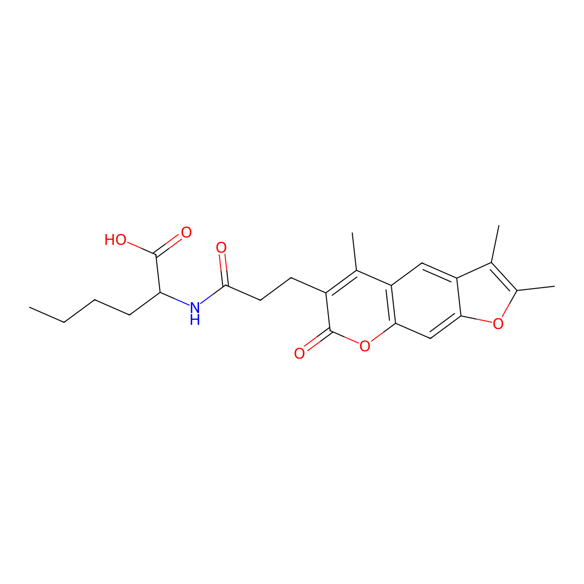 N-[3-(2,3,5-trimethyl-7-oxo-7H-furo[3,2-g]chromen-6-yl)propanoyl]norleucine molecular structure, CAS 663910-88-1