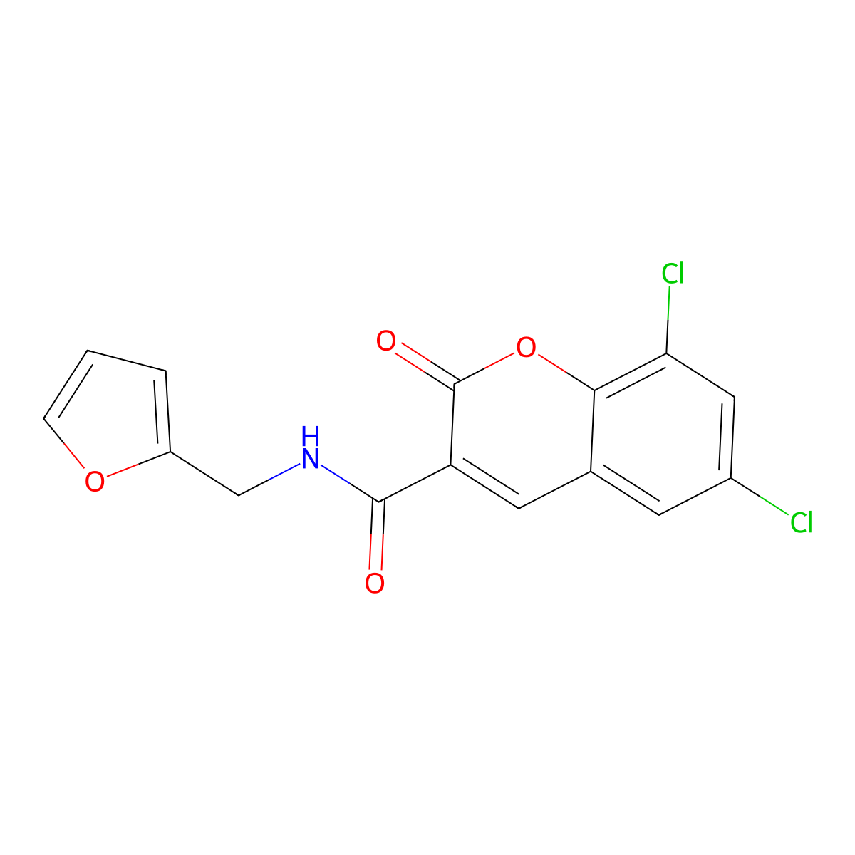6,8-dichloro-N-(furan-2-ylmethyl)-2-oxo-2H-chromene-3-carboxamide molecular structure, CAS 663928-96-9