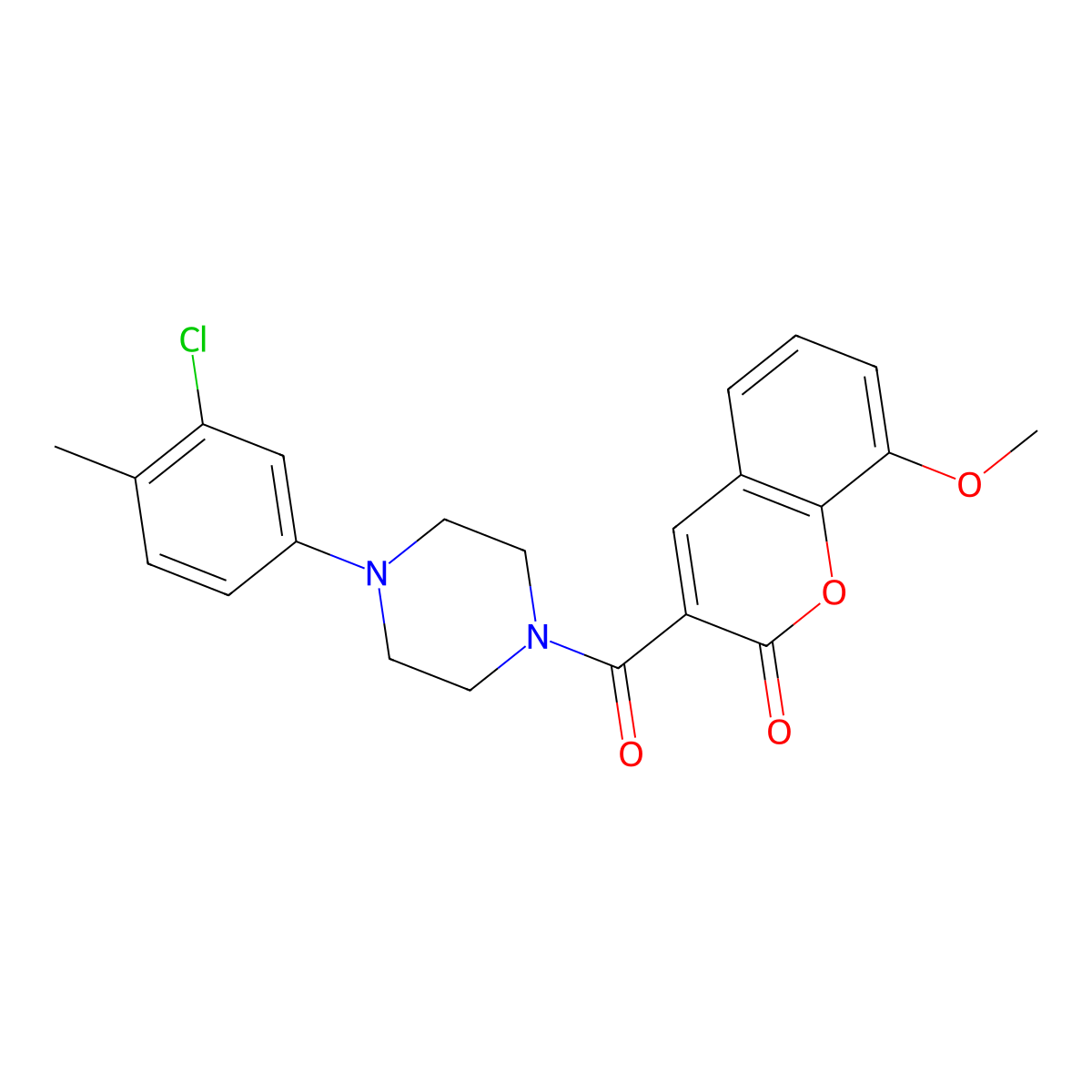 3-[4-(3-chloro-4-methylphenyl)piperazine-1-carbonyl]-8-methoxy-2H-chromen-2-one molecular structure, CAS 663929-17-7