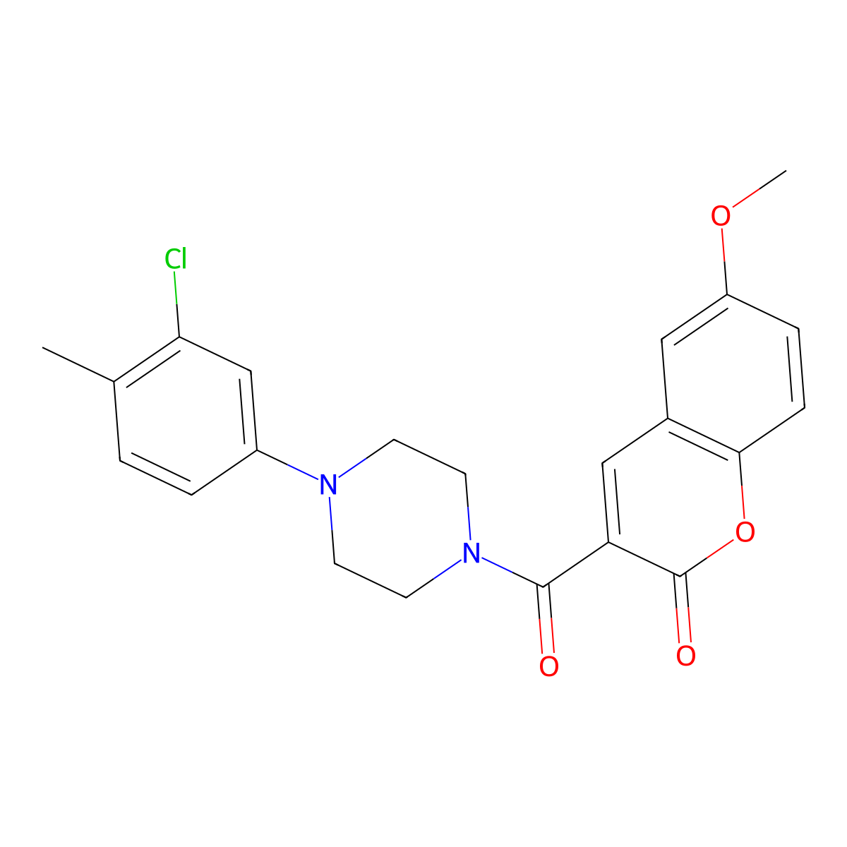 3-[4-(3-chloro-4-methylphenyl)piperazine-1-carbonyl]-6-methoxy-2H-chromen-2-one molecular structure, CAS 663929-18-8