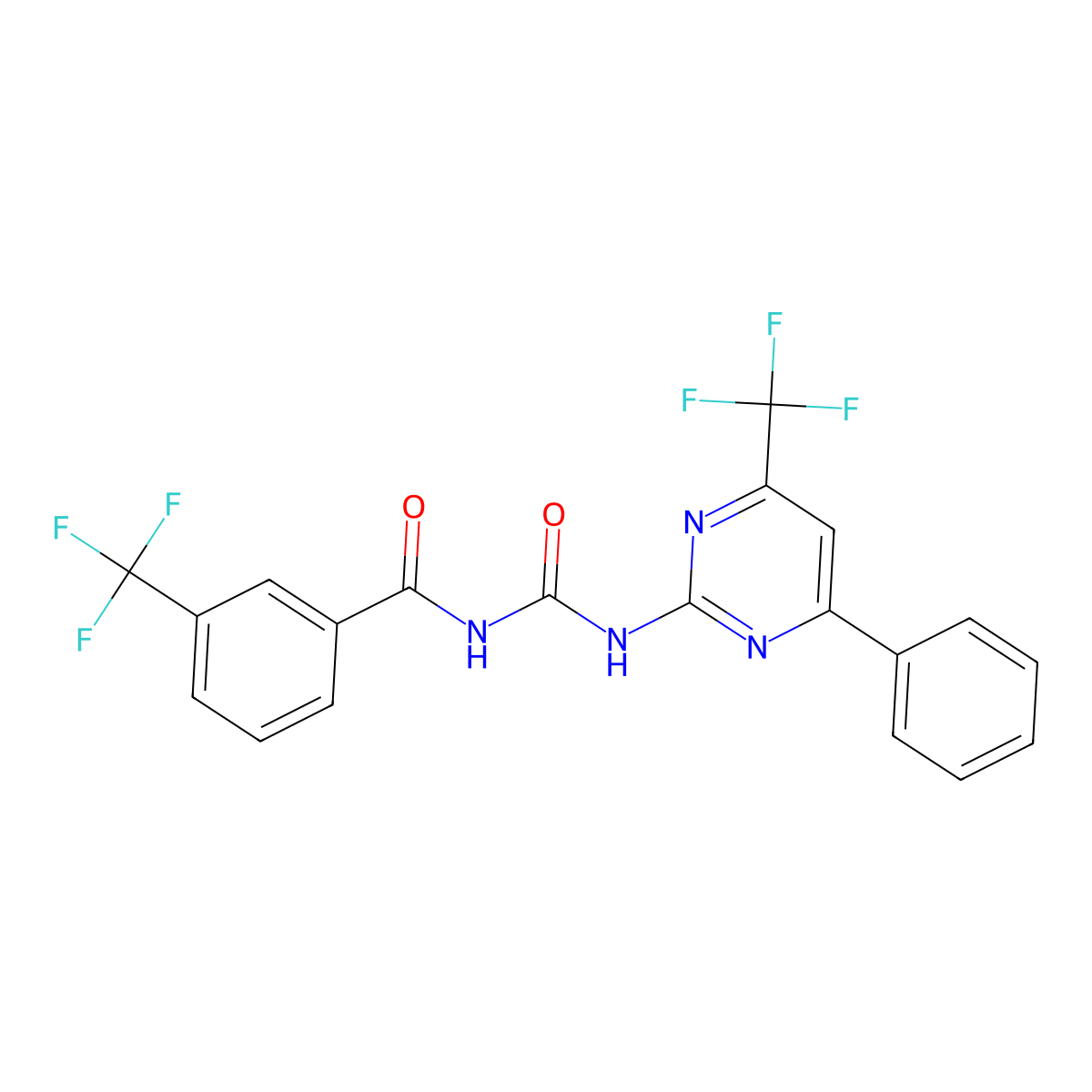 N-[[4-phenyl-6-(trifluoromethyl)pyrimidin-2-yl]carbamoyl]-3-(trifluoromethyl)benzamide molecular structure, CAS 663929-55-3