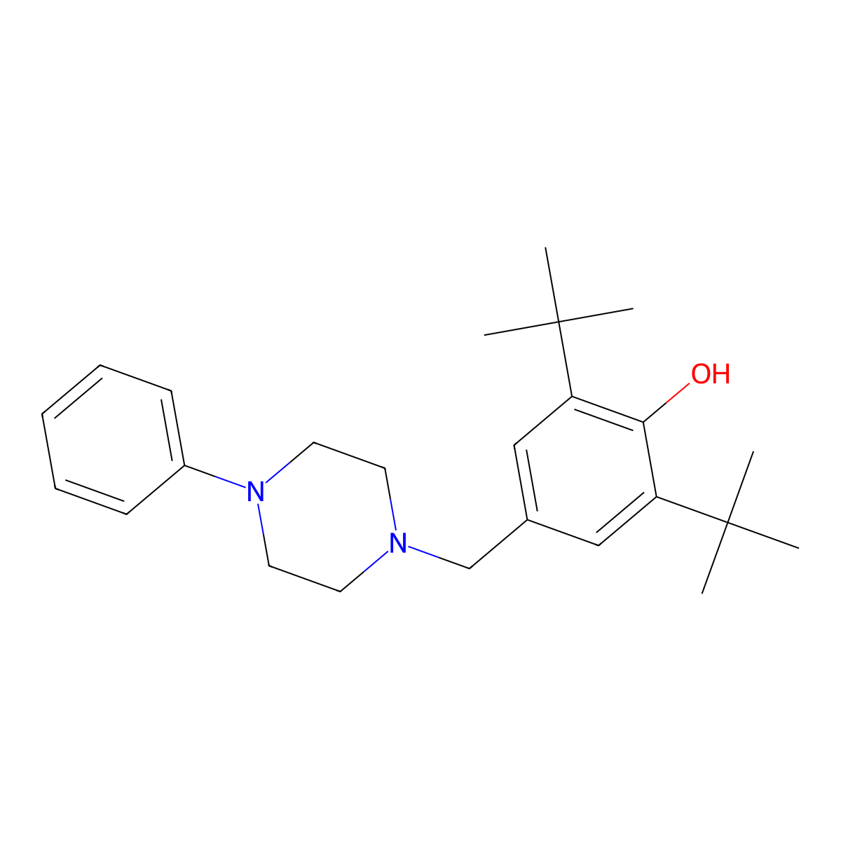 Phenol, 2,6-bis(1,1-dimethylethyl)-4-[(4-phenyl-1-piperazinyl)methyl]- molecular structure, CAS 66393-54-2