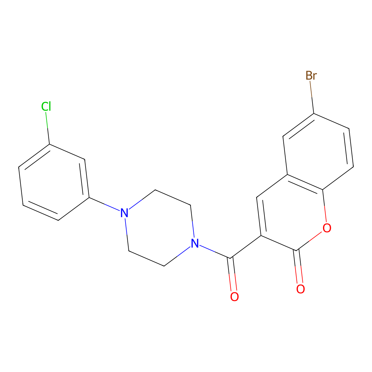 6-bromo-3-{[4-(3-chlorophenyl)piperazino]carbonyl}-2H-chromen-2-one molecular structure, CAS 663930-06-1