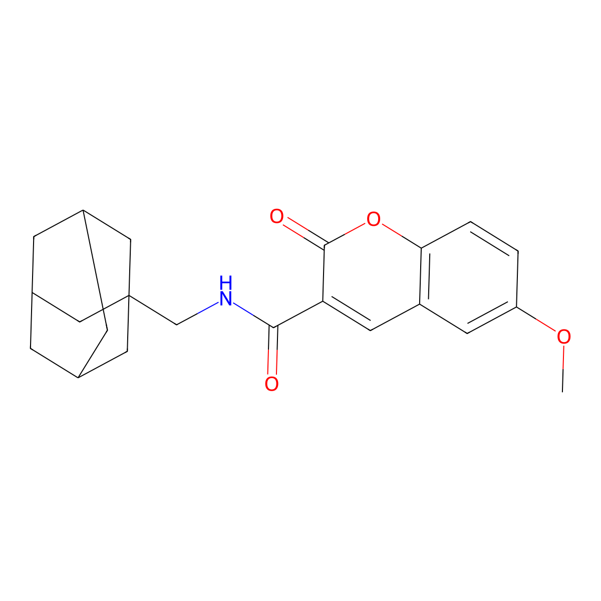 2H-Chromene-3-carboxamide, N-(adamantan-1-yl)methyl-6-methoxy-2-oxo- molecular structure, CAS 663930-17-4