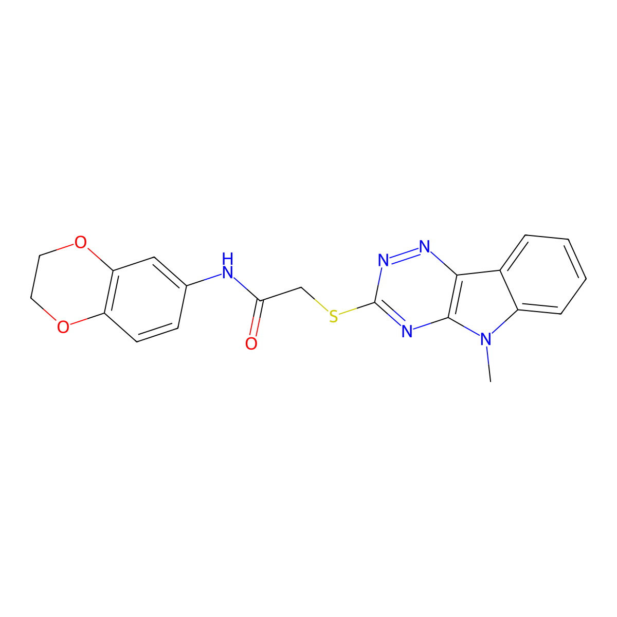 N-(2,3-dihydro-1,4-benzodioxin-6-yl)-2-[(5-methyl-[1,2,4]triazino[5,6-b]indol-3-yl)sulfanyl]acetamide molecular structure, CAS 663930-55-0