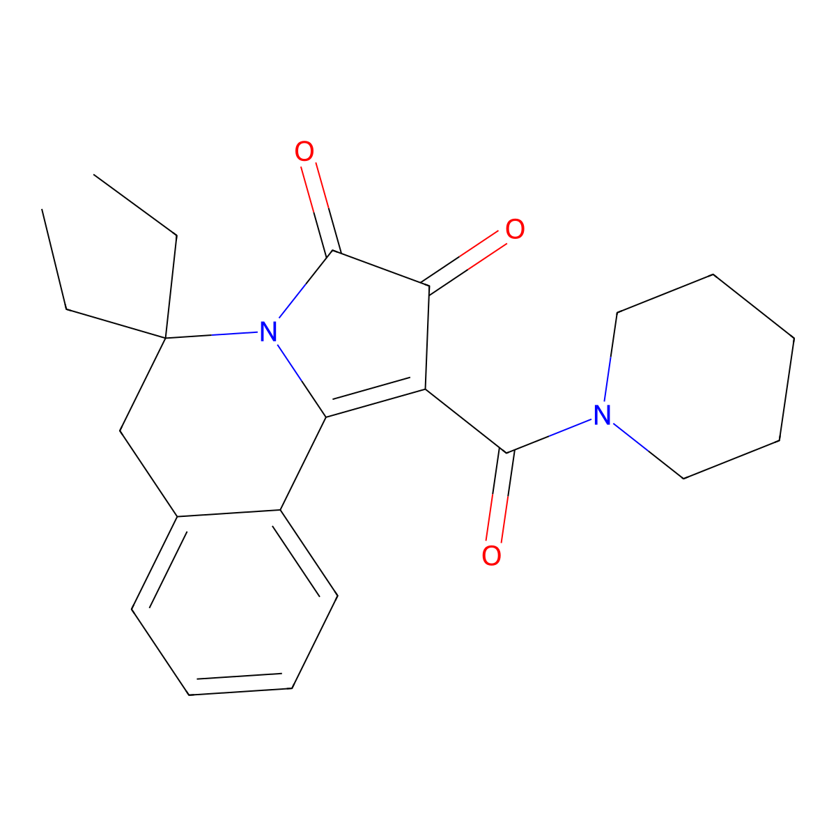 5,5-diethyl-1-[oxo(1-piperidinyl)methyl]-6H-pyrrolo[2,1-a]isoquinoline-2,3-dione molecular structure, CAS 663930-71-0