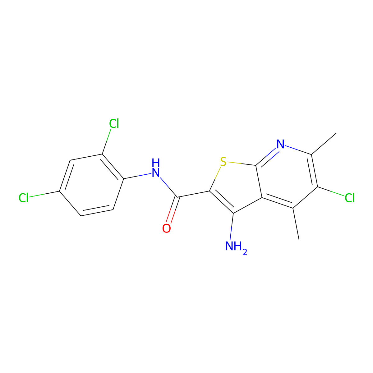 3-amino-5-chloro-N-(2,4-dichlorophenyl)-4,6-dimethylthieno[2,3-b]pyridine-2-carboxamide molecular structure, CAS 663936-09-2