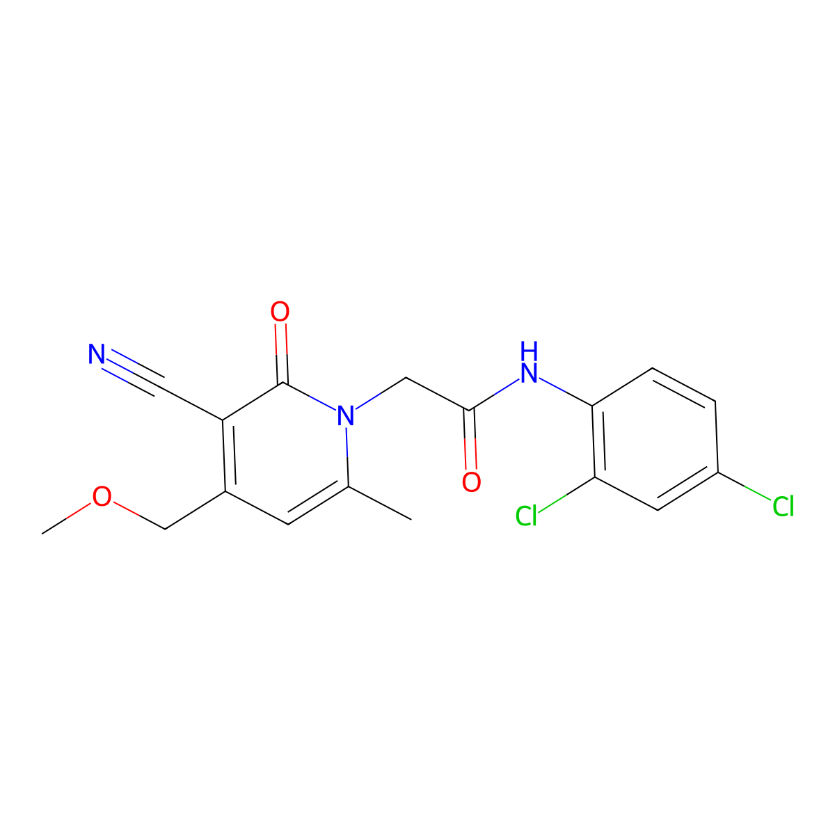 2-[3-cyano-4-(methoxymethyl)-6-methyl-2-oxopyridin-1-yl]-N-(2,4-dichlorophenyl)acetamide molecular structure, CAS 663936-16-1