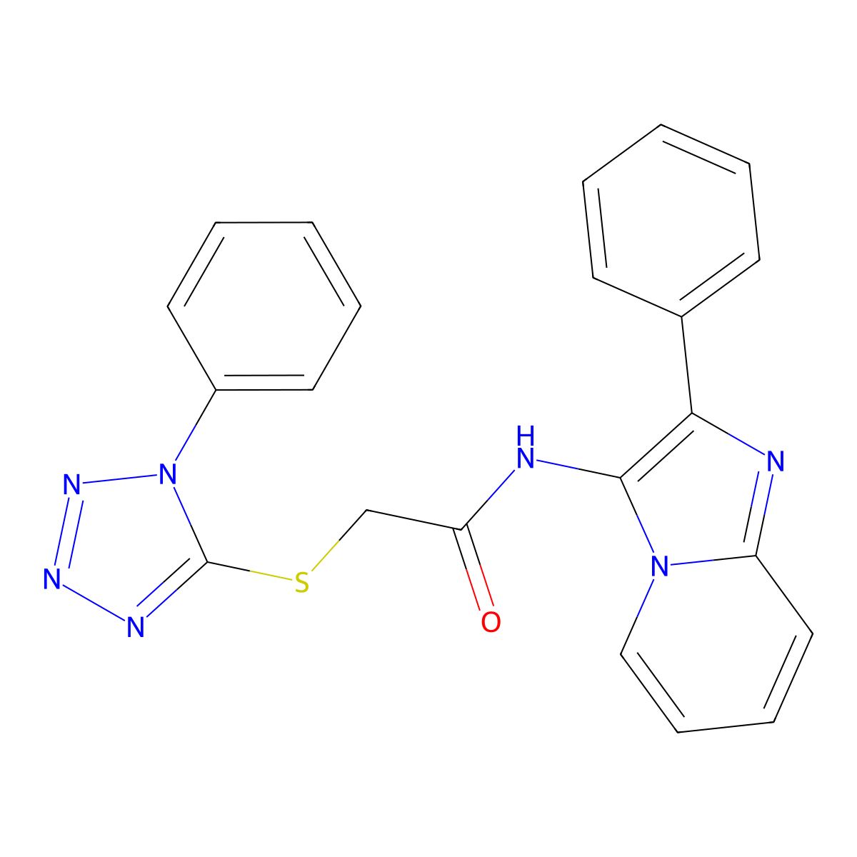 N-(2-phenylimidazo[1,2-a]pyridin-3-yl)-2-(1-phenyltetrazol-5-yl)sulfanylacetamide molecular structure, CAS 663936-30-9