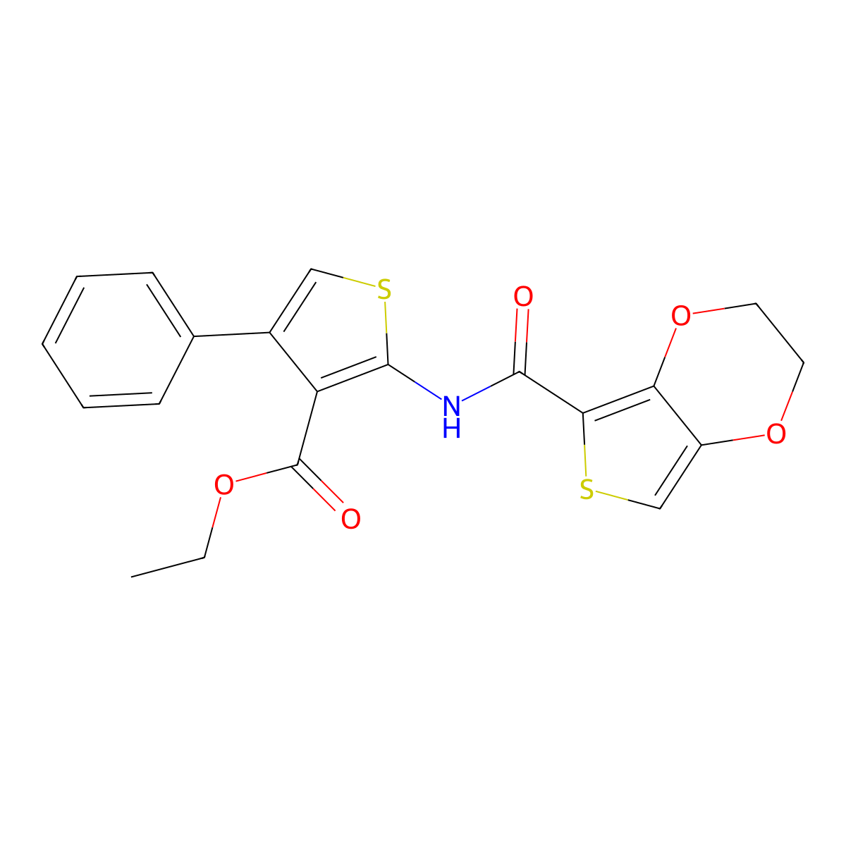 Ethyl 2-[(2,3-dihydrothieno[3,4-b][1,4]dioxin-5-ylcarbonyl)amino]-4-phenylthiophene-3-carboxylate molecular structure, CAS 663936-37-6