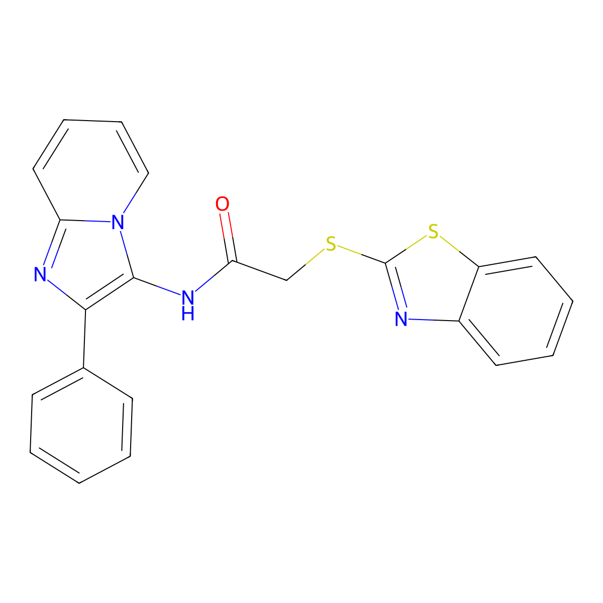 2-(1,3-benzothiazol-2-ylsulfanyl)-N-(2-phenylimidazo[1,2-a]pyridin-3-yl)acetamide molecular structure, CAS 663936-55-8