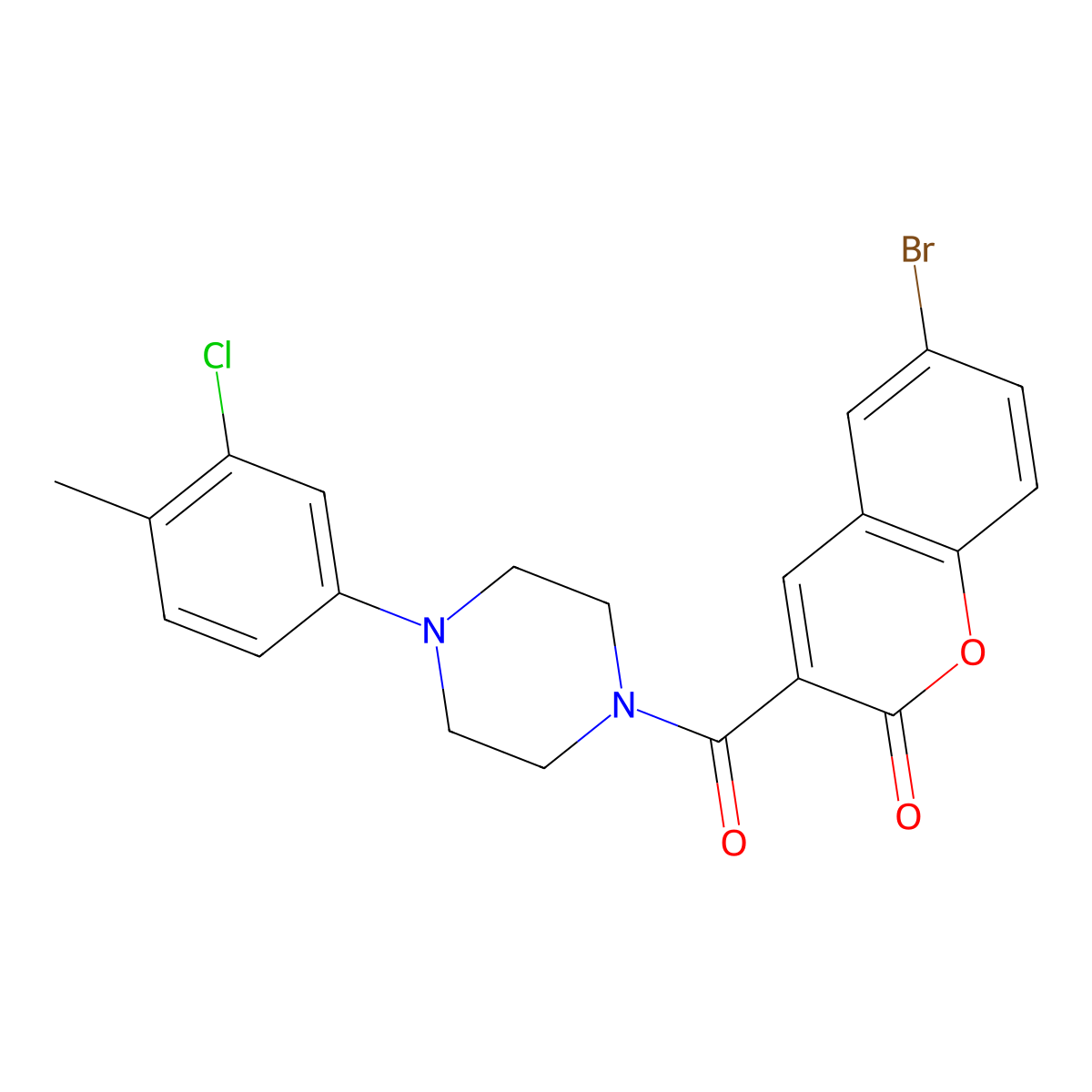 6-Bromo-3-[4-(3-chloro-4-methylphenyl)piperazine-1-carbonyl]chromen-2-one molecular structure, CAS 663938-69-0