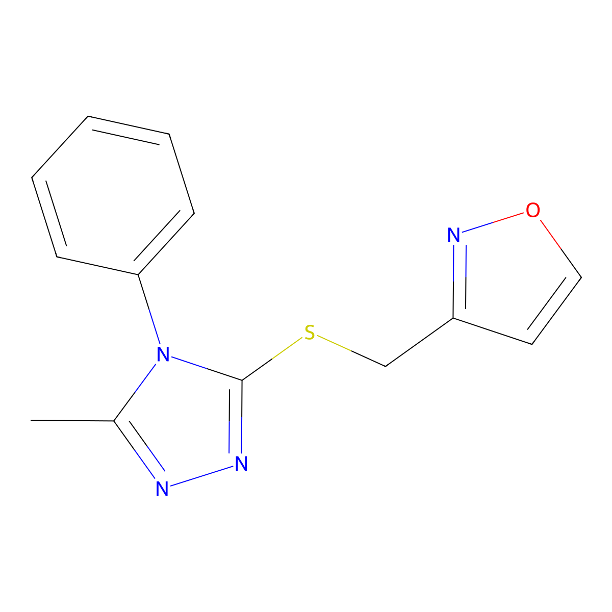 5-(Isoxazol-3-ylmethylthio)-3-methyl-4-phenyl-1,2,4-triazole molecular structure, CAS 663940-33-8