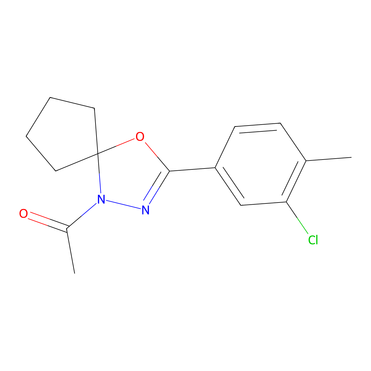 1-Acetyl-3-(3-chloro-4-methylphenyl)-4-oxa-1,2-diazaspiro[4.4]non-2-ene molecular structure, CAS 663945-41-3