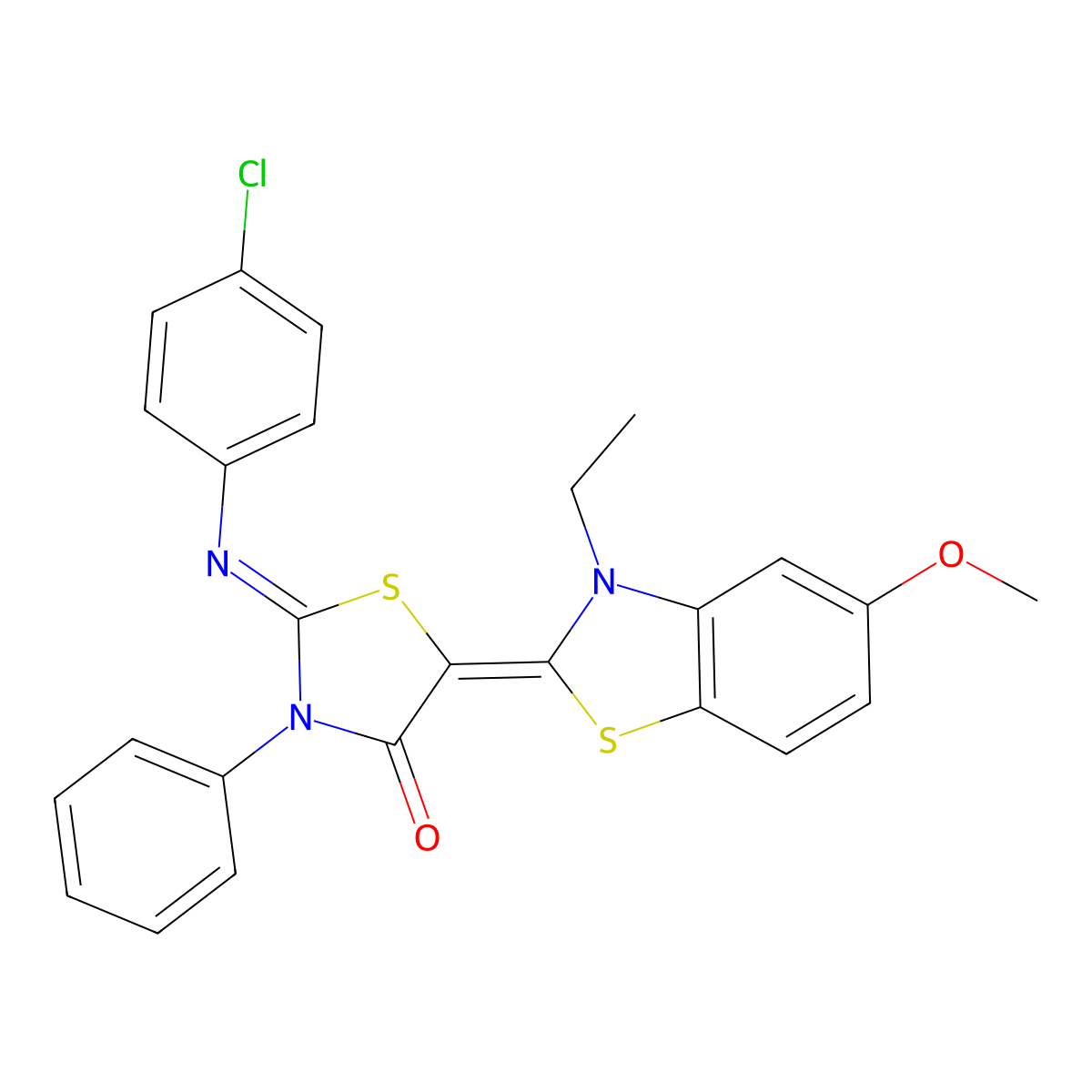 2-[(4-Chlorophenyl)imino]-5-(3-ethyl-5-methoxy-2(3H)-benzothiazolylidene)-3-phenyl-4-thiazolidinone molecular structure, CAS 663946-10-9