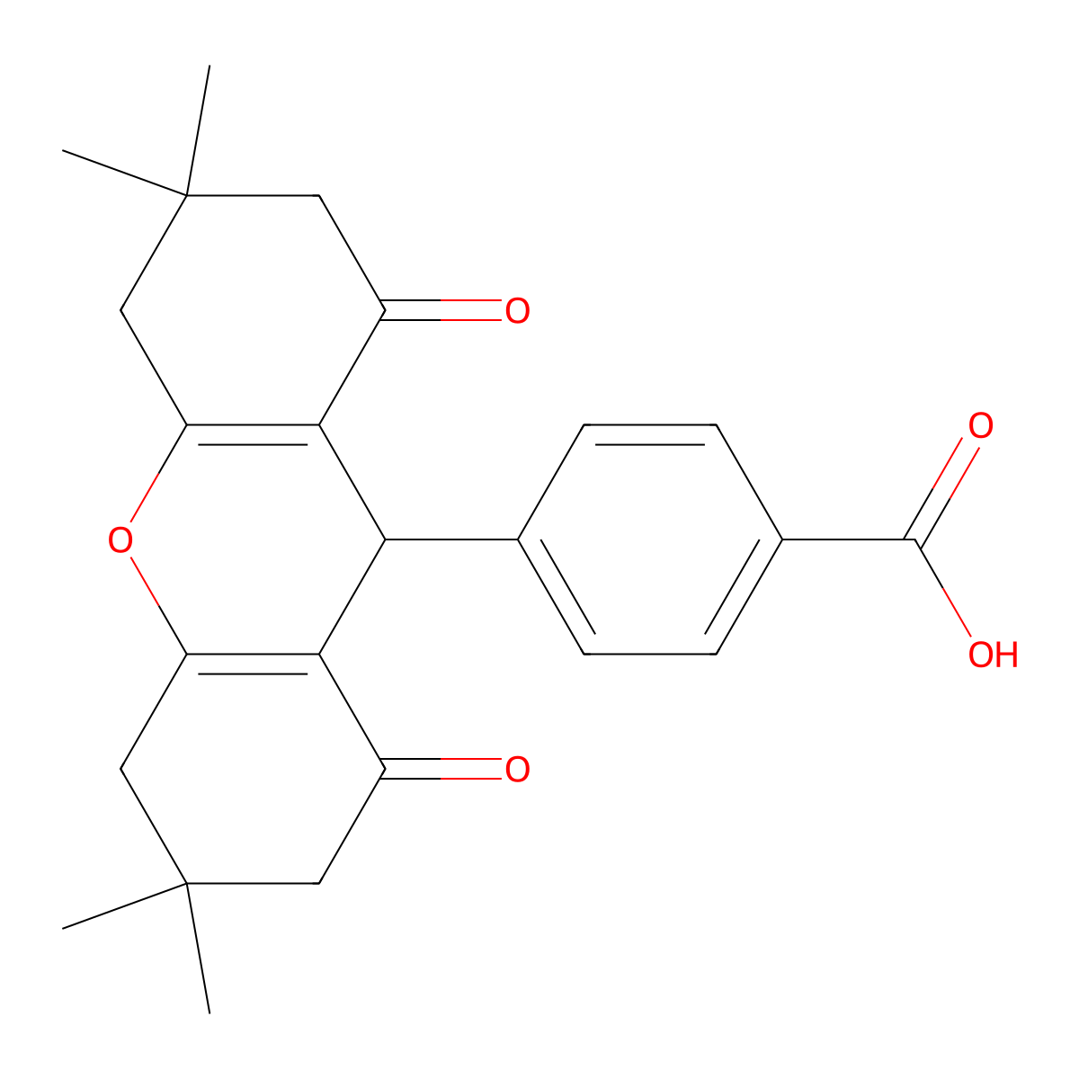 4-(3,3,6,6-tetramethyl-1,8-dioxo-2,3,4,5,6,7,8,9-octahydro-1H-xanthen-9-yl)benzoic acid molecular structure, CAS 663947-29-3