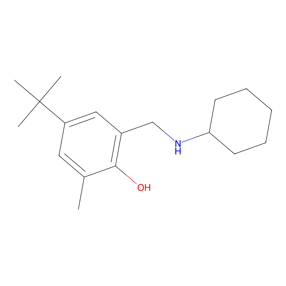 4-Tert-butyl-2-((cyclohexylamino)methyl)-6-methylphenol molecular structure, CAS 6640-90-0