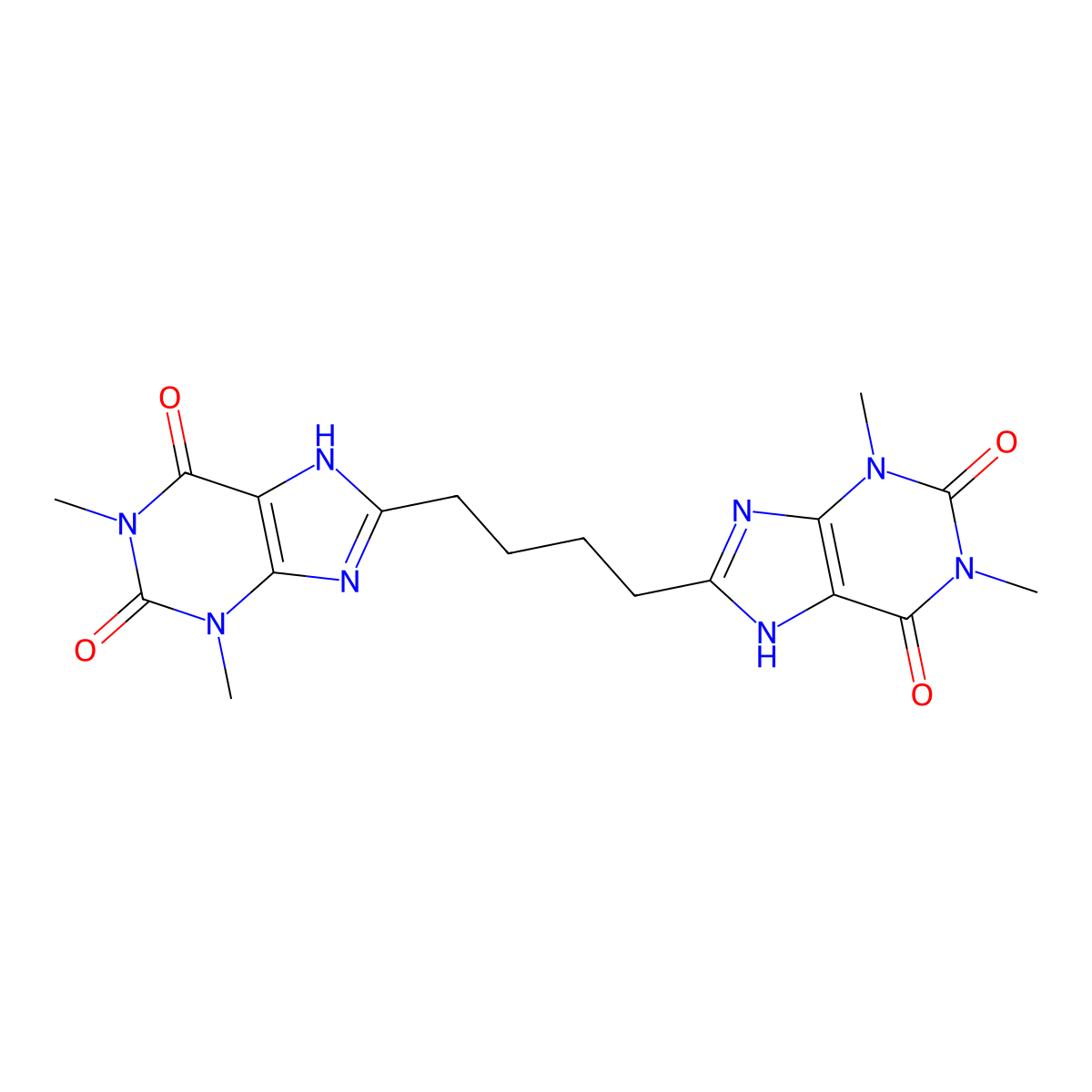8-[4-(1,3-dimethyl-2,6-dioxo-7H-purin-8-yl)butyl]-1,3-dimethyl-7H-purine-2,6-dione molecular structure, CAS 66400-58-6