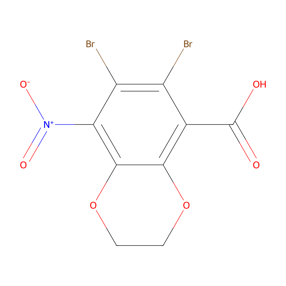 6,7-Dibromo-8-nitro-2,3-dihydrobenzo[b][1,4]dioxine-5-carboxylic acid molecular structure, CAS 66411-18-5