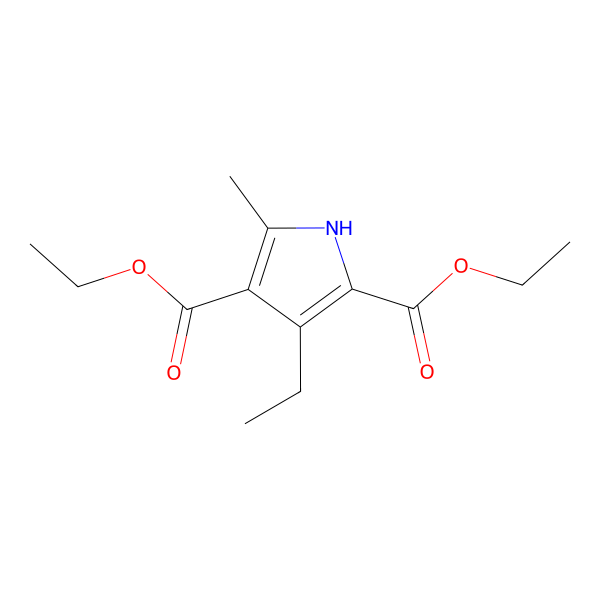 2,4-diethyl 3-ethyl-5-methyl-1H-pyrrole-2,4-dicarboxylate molecular structure, CAS 66414-04-8