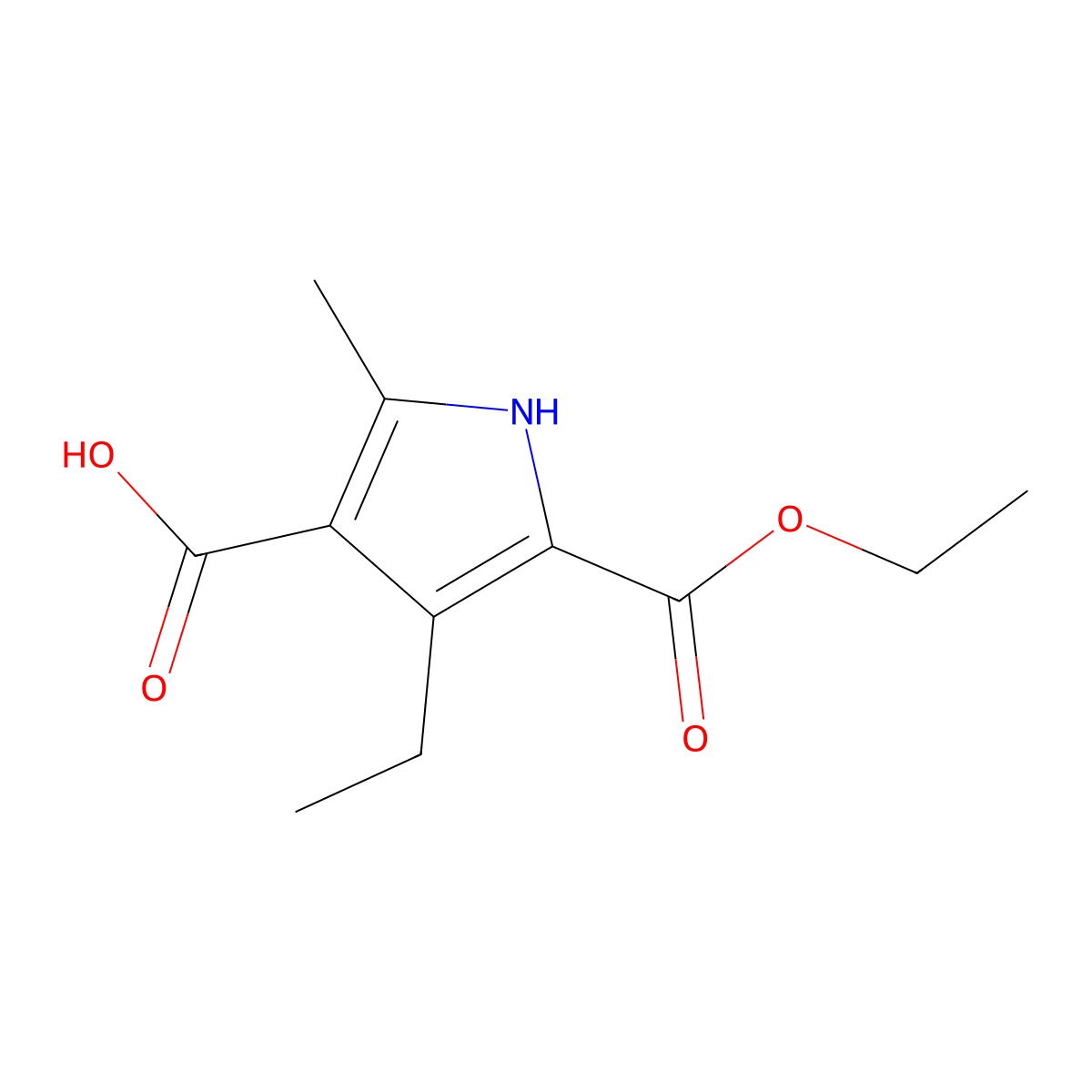 5-(Ethoxycarbonyl)-4-ethyl-2-methyl-1H-pyrrole-3-carboxylic acid molecular structure, CAS 66414-05-9