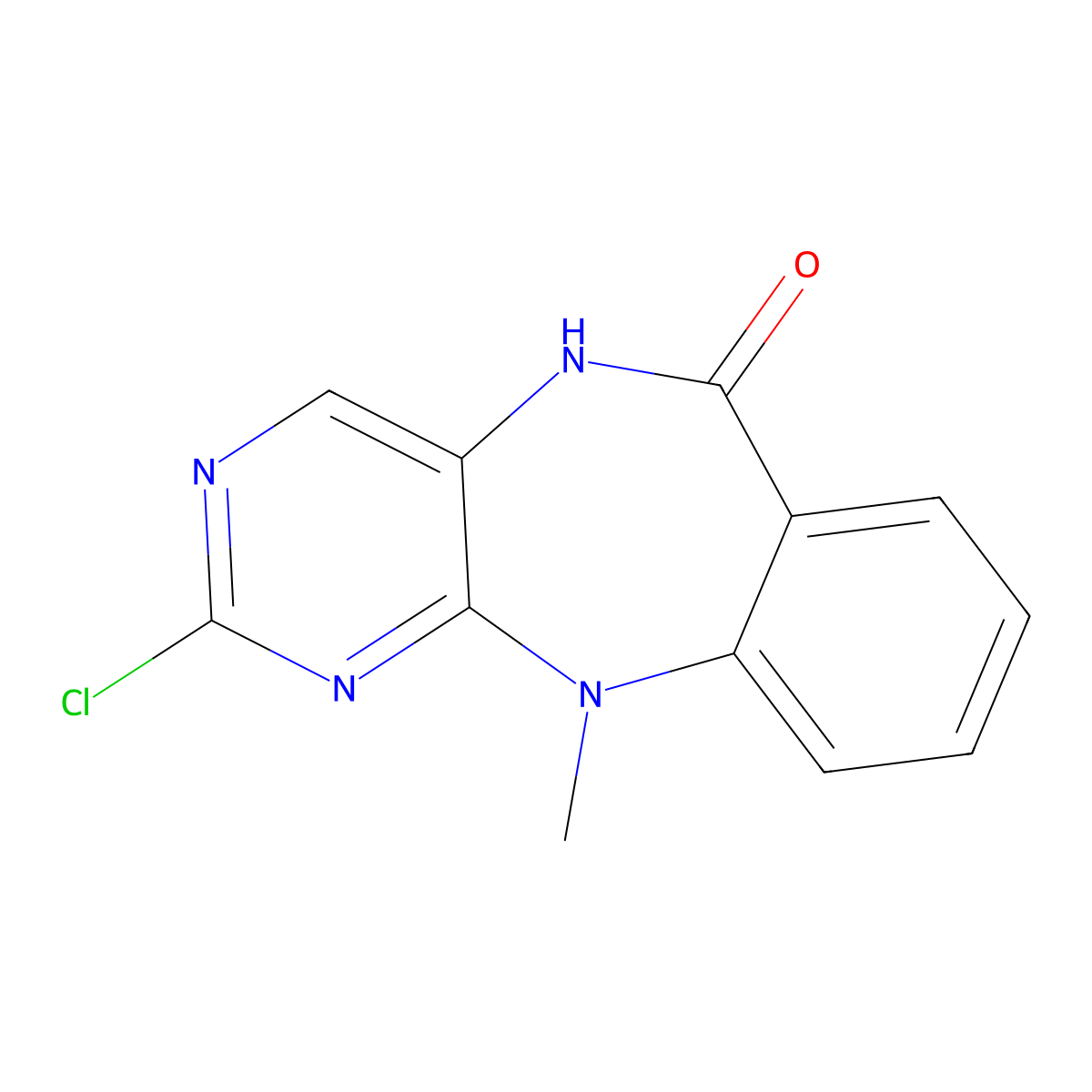 6H-Pyrimido(4,5-b)(1,4)benzodiazepin-6-one, 2-chloro-5,11-dihydro-11-methyl- molecular structure, CAS 66427-86-9