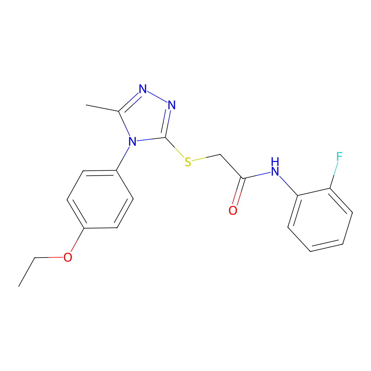 2-[[4-(4-ethoxyphenyl)-5-methyl-1,2,4-triazol-3-yl]sulfanyl]-N-(2-fluorophenyl)acetamide molecular structure, CAS 664311-20-0