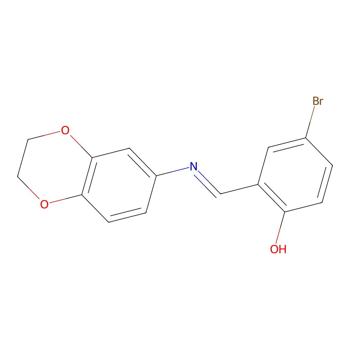 4-bromo-2-[(E)-(2,3-dihydro-1,4-benzodioxin-6-ylimino)methyl]phenol molecular structure, CAS 664311-23-3
