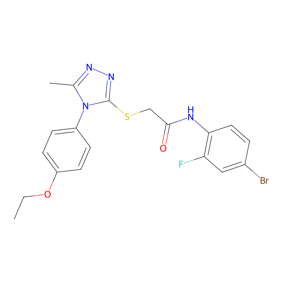 N-(4-bromo-2-fluorophenyl)-2-[[4-(4-ethoxyphenyl)-5-methyl-1,2,4-triazol-3-yl]sulfanyl]acetamide molecular structure, CAS 664311-24-4