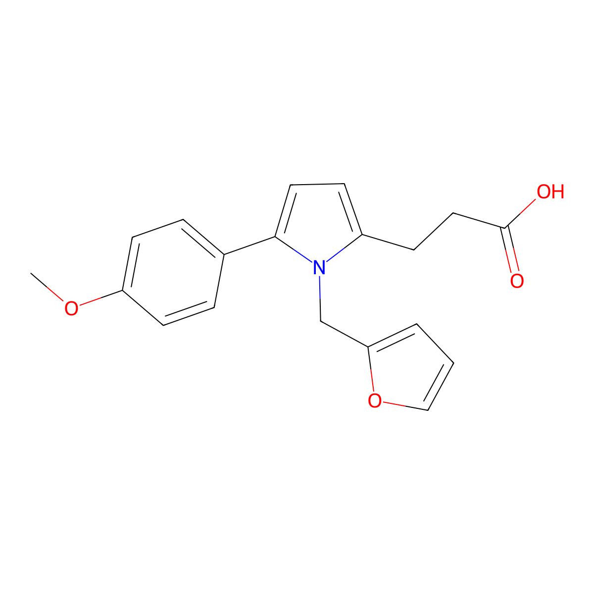 3-[1-(2-Furylmethyl)-5-(4-methoxyphenyl)pyrrol-2-yl]propanoic acid molecular structure, CAS 664311-48-2