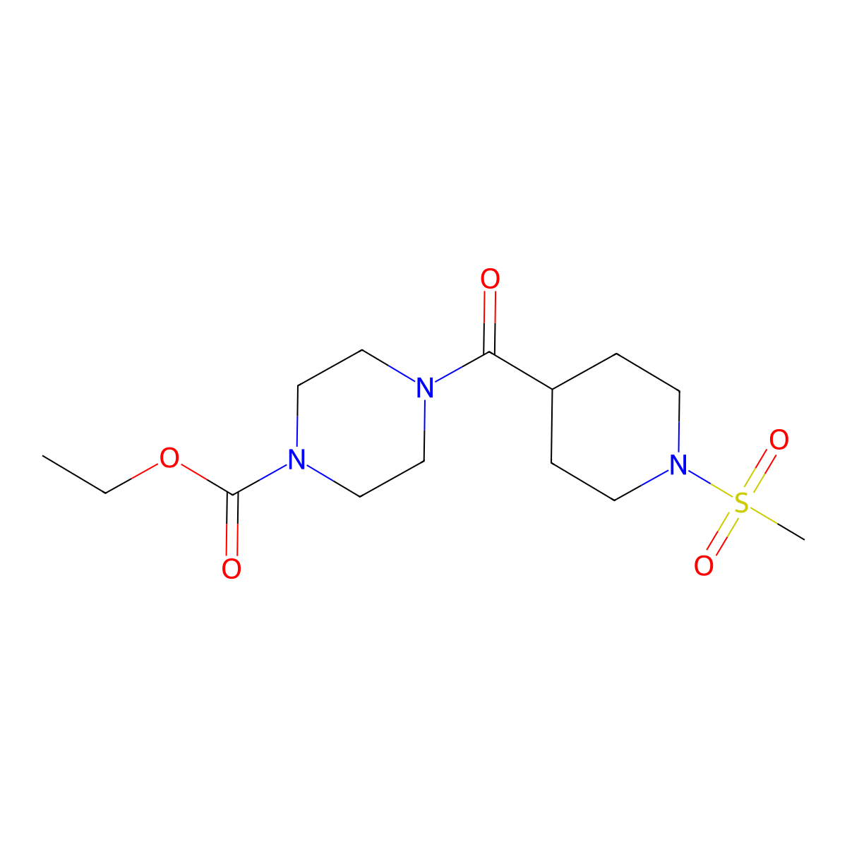 Ethyl 4-{[1-(methylsulfonyl)-4-piperidinyl]carbonyl}-1-piperazinecarboxylate molecular structure, CAS 664311-74-4
