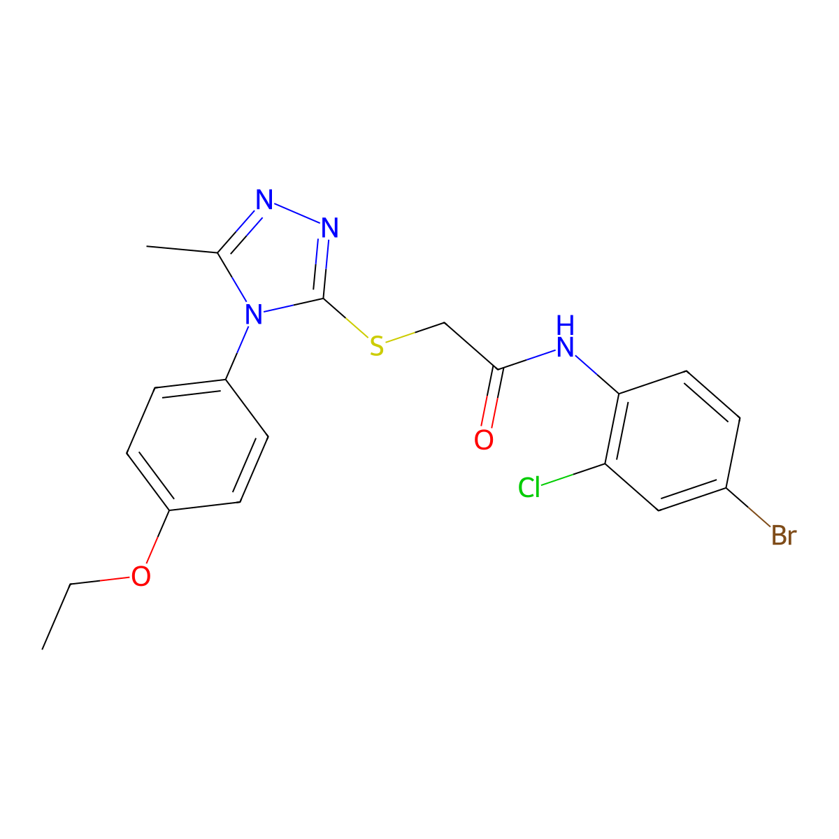 N-(4-bromo-2-chlorophenyl)-2-[[4-(4-ethoxyphenyl)-5-methyl-1,2,4-triazol-3-yl]sulfanyl]acetamide molecular structure, CAS 664311-93-7