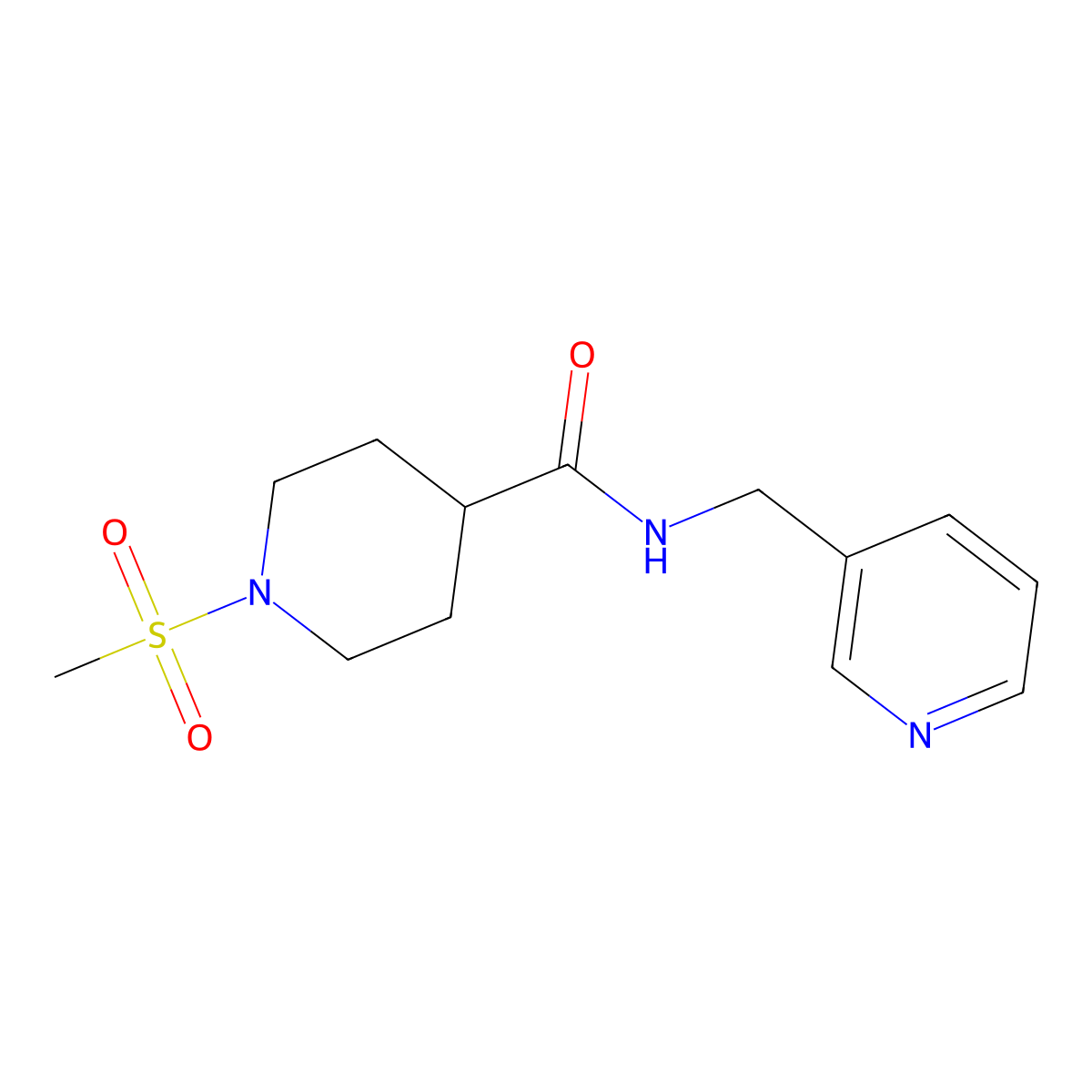 1-methylsulfonyl-N-(pyridin-3-ylmethyl)piperidine-4-carboxamide molecular structure, CAS 664313-05-7