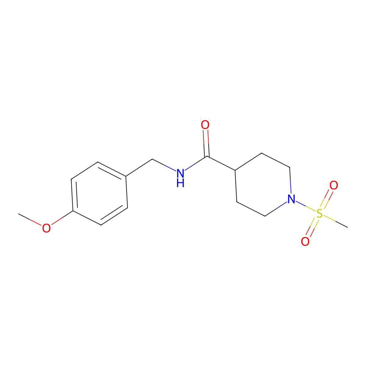 N-[(4-methoxyphenyl)methyl]-1-methylsulfonylpiperidine-4-carboxamide molecular structure, CAS 664313-29-5