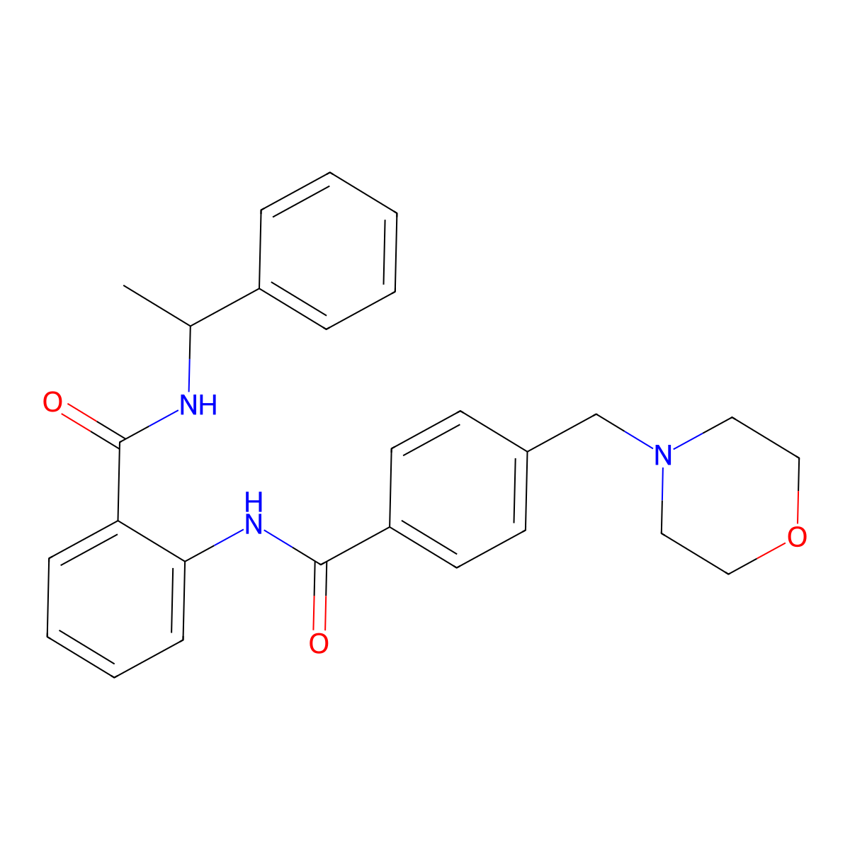 2-[[4-(morpholin-4-ylmethyl)benzoyl]amino]-N-(1-phenylethyl)benzamide molecular structure, CAS 664313-60-4