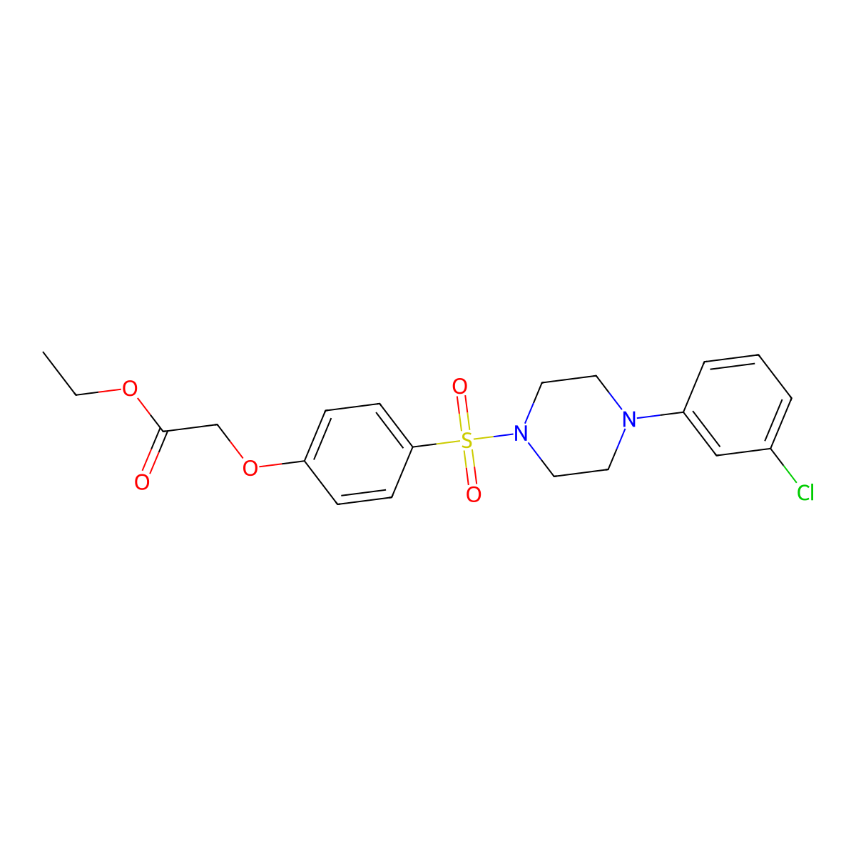 Ethyl (4-{[4-(3-chlorophenyl)-1-piperazinyl]sulfonyl}phenoxy)acetate molecular structure, CAS 664313-96-6