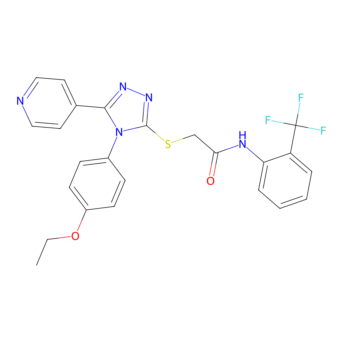2-[[4-(4-ethoxyphenyl)-5-pyridin-4-yl-1,2,4-triazol-3-yl]sulfanyl]-N-[2-(trifluoromethyl)phenyl]acetamide molecular structure, CAS 664314-05-0