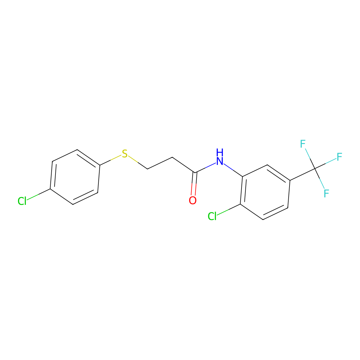 3-(4-chlorophenyl)sulfanyl-N-[2-chloro-5-(trifluoromethyl)phenyl]propanamide molecular structure, CAS 664314-25-4