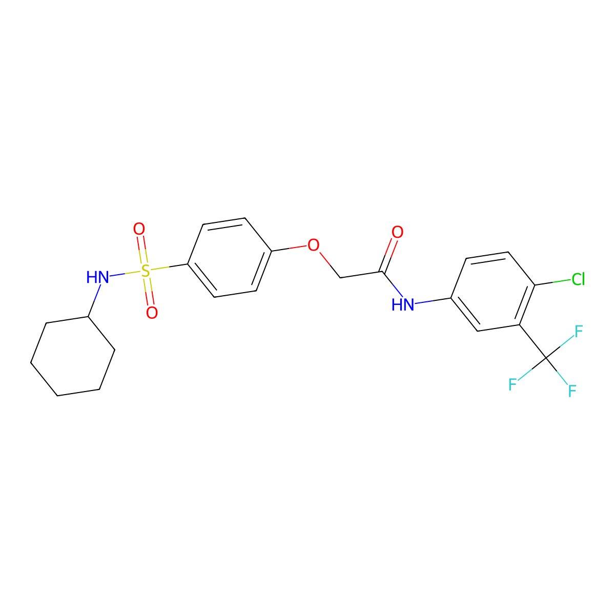 N-[4-chloro-3-(trifluoromethyl)phenyl]-2-[4-(cyclohexylsulfamoyl)phenoxy]acetamide molecular structure, CAS 664314-60-7