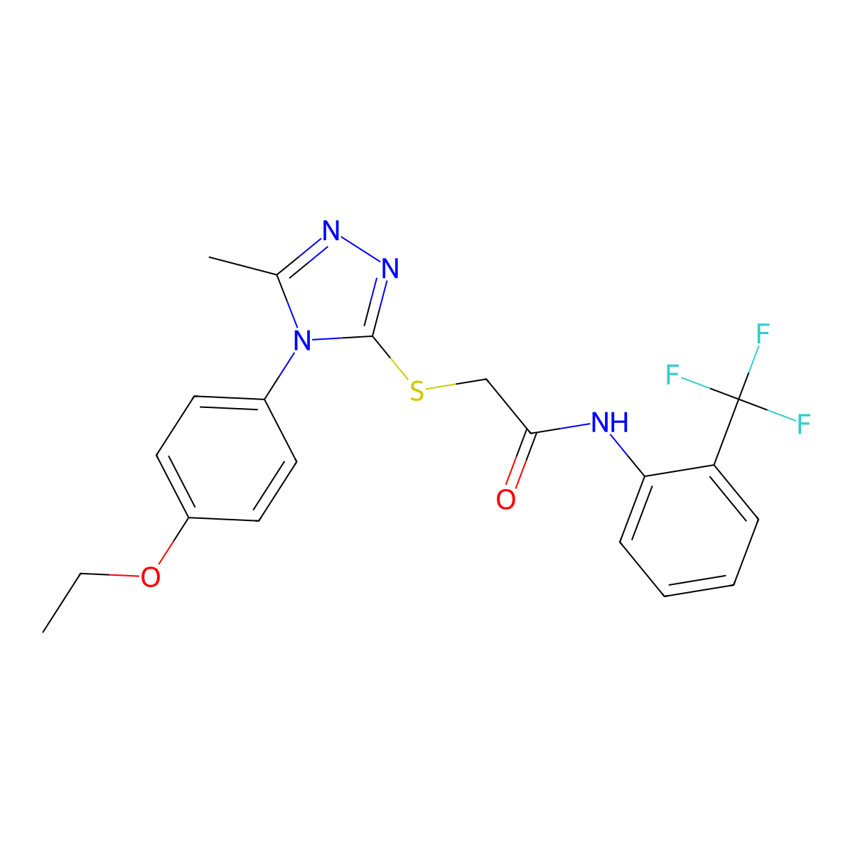 2-[[4-(4-ethoxyphenyl)-5-methyl-1,2,4-triazol-3-yl]sulfanyl]-N-[2-(trifluoromethyl)phenyl]acetamide molecular structure, CAS 664315-13-3