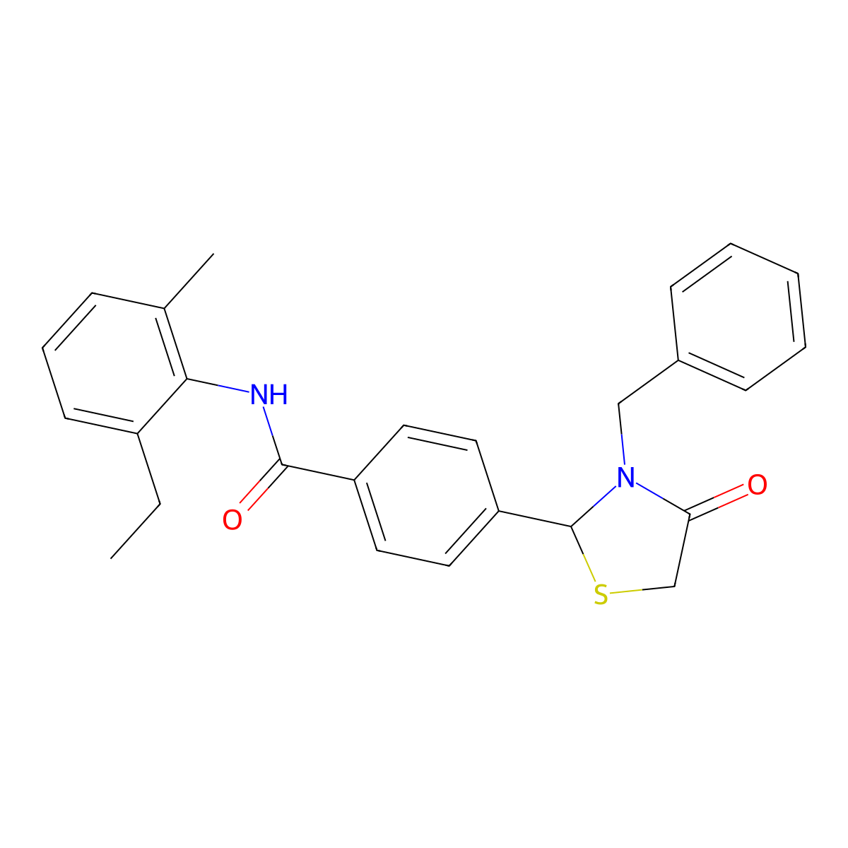 4-(3-benzyl-4-oxo-1,3-thiazolidin-2-yl)-N-(2-ethyl-6-methylphenyl)benzamide molecular structure, CAS 664315-26-8