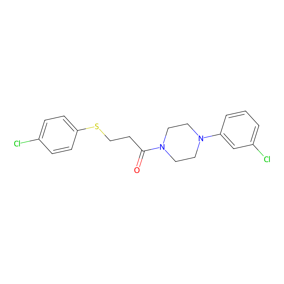 1-[4-(3-Chlorophenyl)piperazin-1-yl]-3-(4-chlorophenyl)sulfanylpropan-1-one molecular structure, CAS 664315-32-6