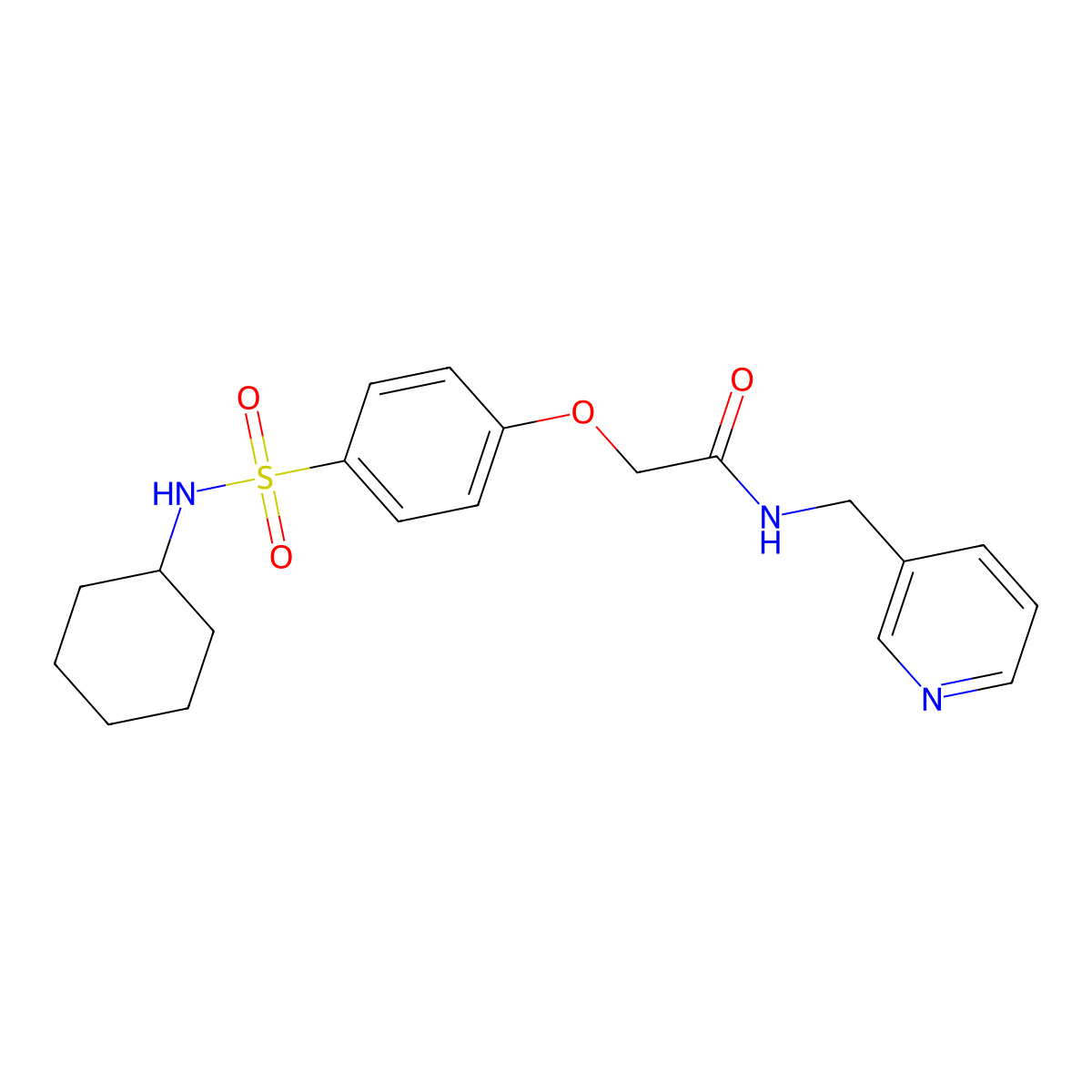 2-[4-(cyclohexylsulfamoyl)phenoxy]-N-(pyridin-3-ylmethyl)acetamide molecular structure, CAS 664315-34-8