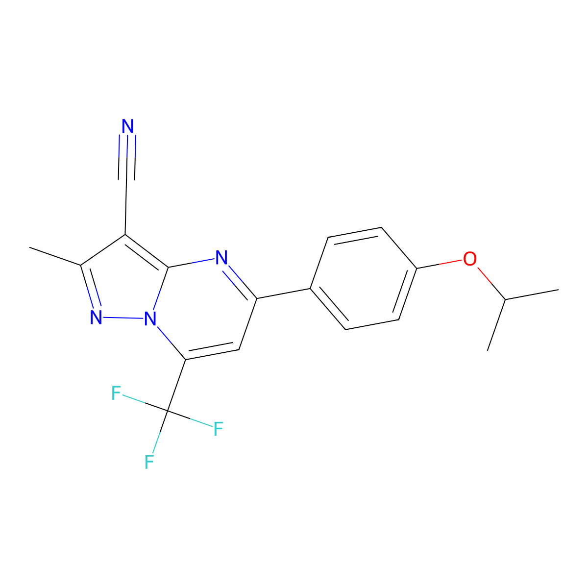 2-Methyl-5-(4-propan-2-yloxyphenyl)-7-(trifluoromethyl)pyrazolo[1,5-a]pyrimidine-3-carbonitrile molecular structure, CAS 664316-10-3